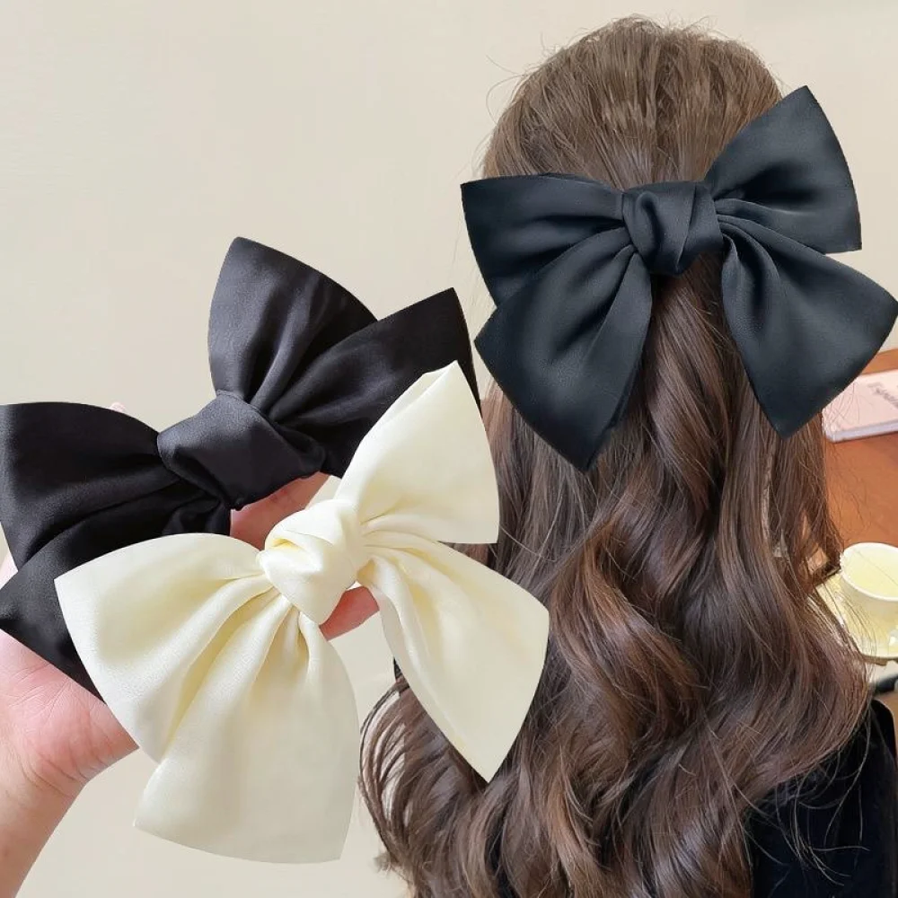 Elegant Black Satin Hairpin Large Ribbon Clip Fashion Hair Accessory For Women Styling Minimalist Style Headpiece