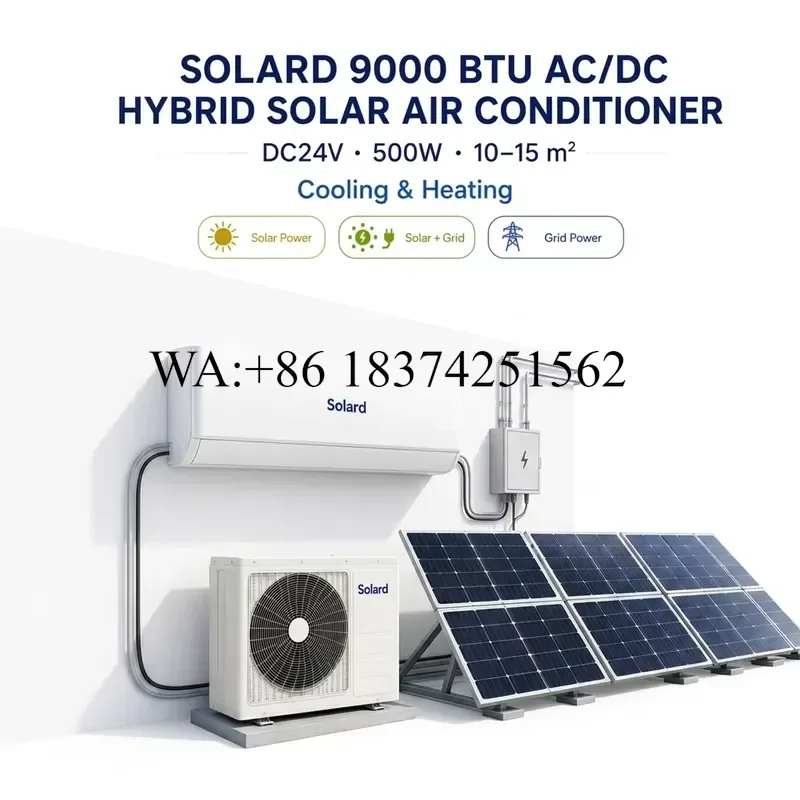Wmwmnu for Solar Aircon 9000 BTU Complete Set DC Inverter Wall Split Hybrid Solar Air Conditioner Cooling Heating Home Use