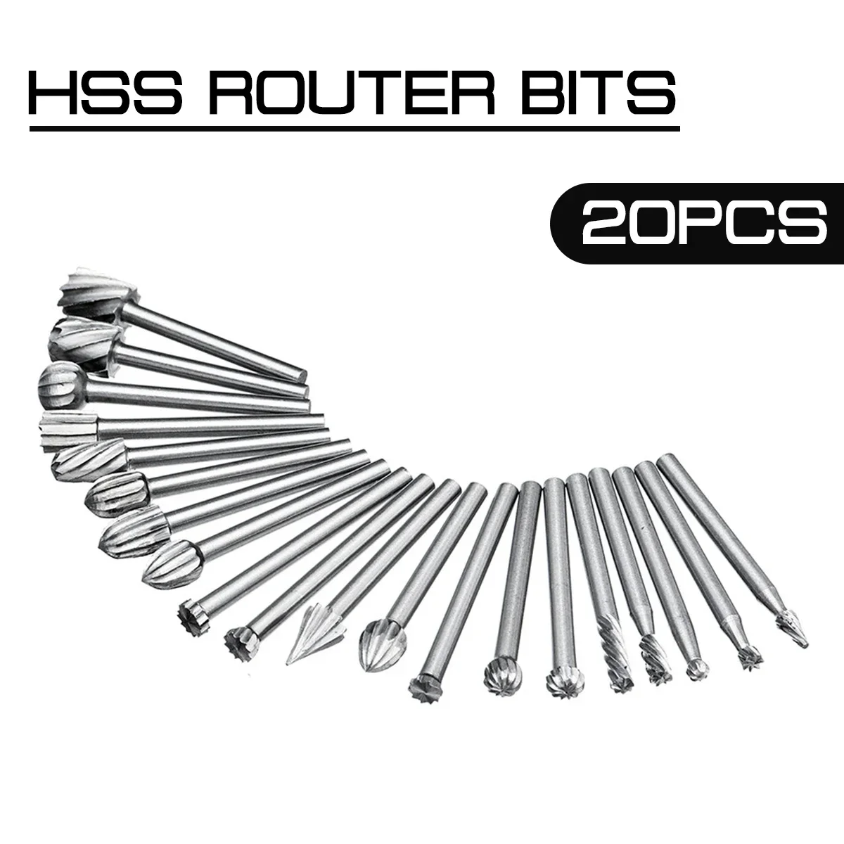 HSS Routing Router Bits Rotary Carving Carved Knife Rotary Tools Engraving Wood Working Used 20Pcs 3mm for Dremel Cutter Tool