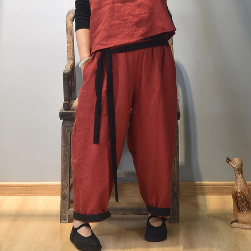 

Women Cotton Linen Harem Pants New 2025 Spring Vintage Style Solid Color Loose Comfortable Female Ankle-length Casual Pants M818