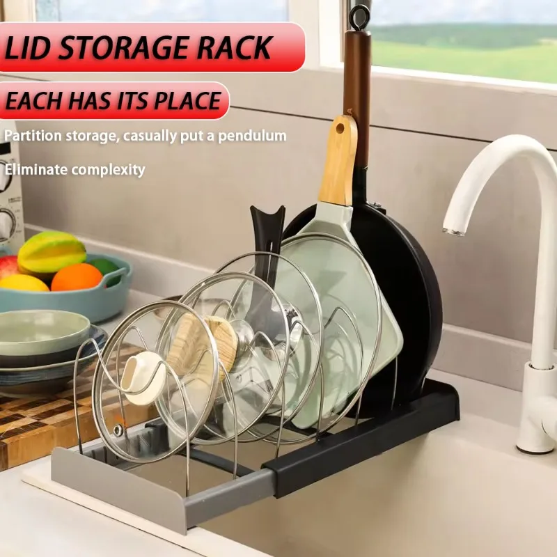 

Kitchen Supplies Storage Rack, Countertop, Retractable Pot Cover Rack, Kitchen Sink, Drainage Bowl, Dish Drawer, Storage Bracket
