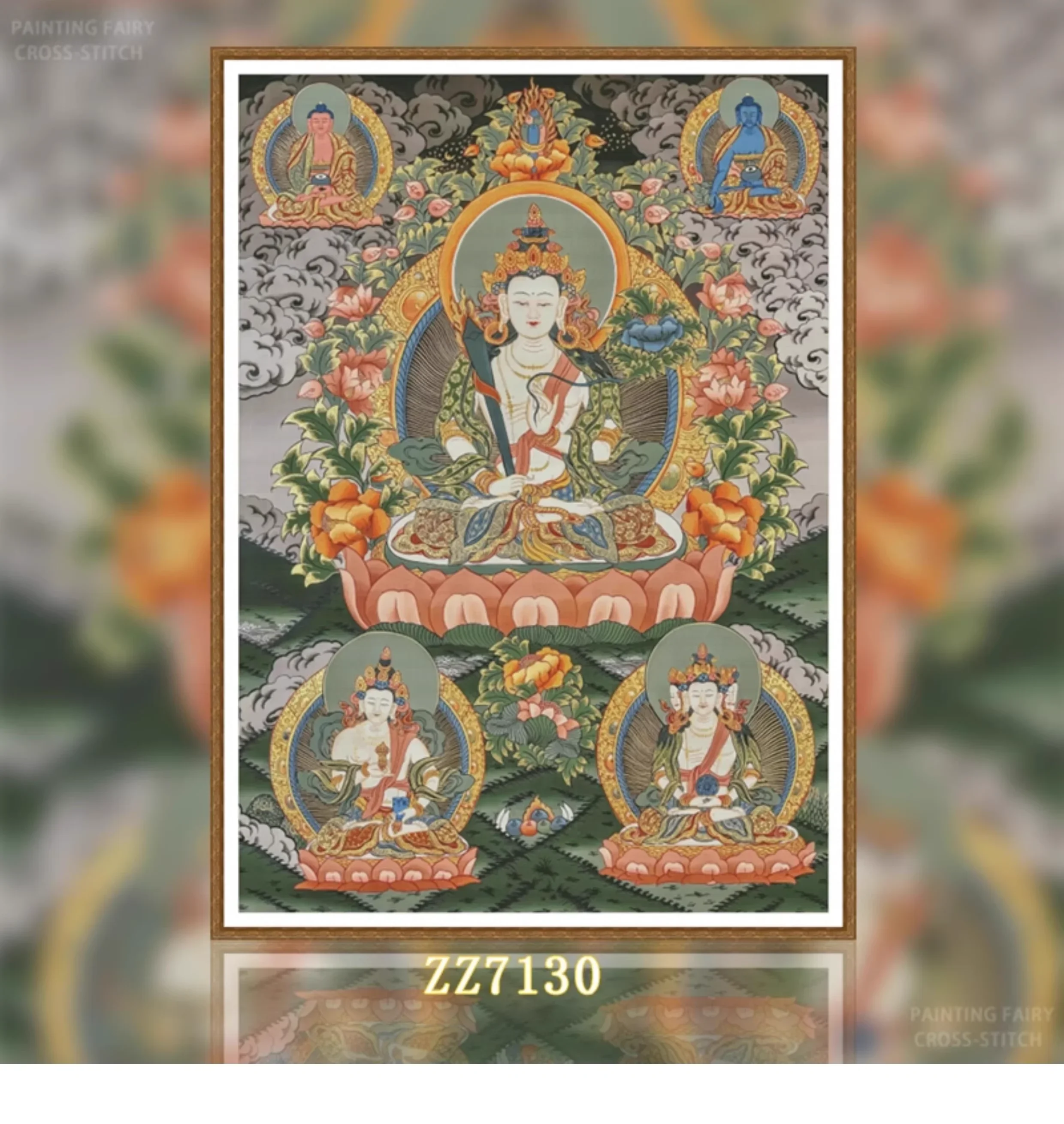 【ZZ7130- Tangka's Void Hidden Bodhisattva】11CT 14CT 16CT DIY Stamped Cross Stitch Kit with Printed Canvas and Cotton Threads Emb