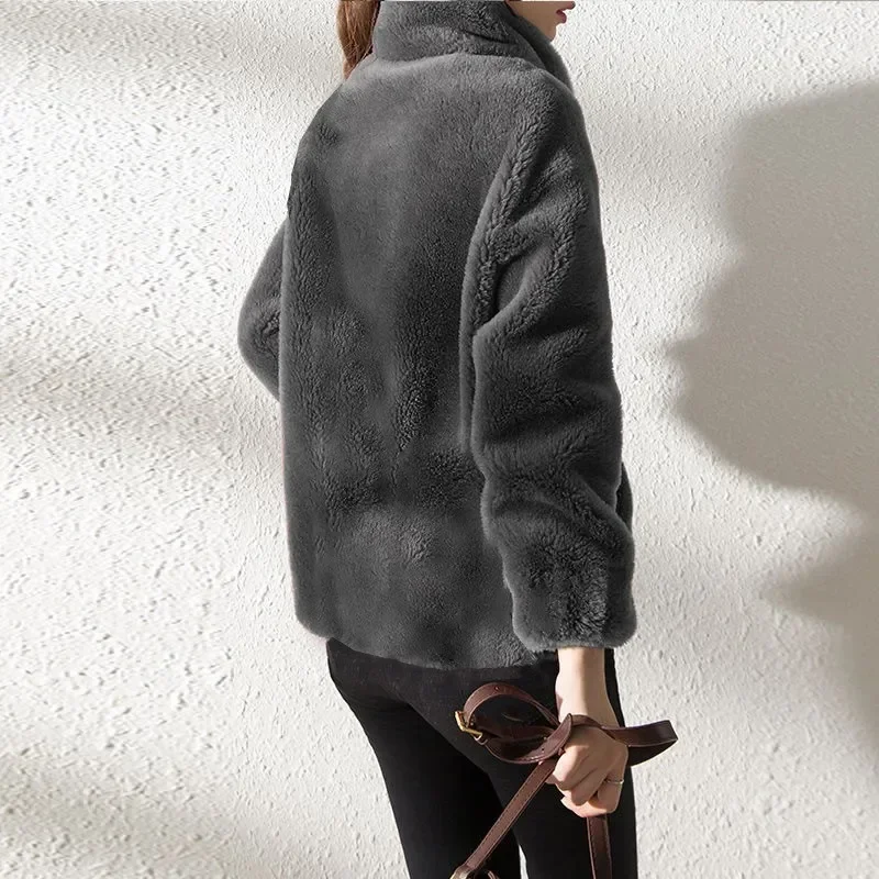 Korean Women Long Sleeve Jackets 2024 New Autumn Winter Jackets for Women Plush Thickened Double Sided Cashmere Lapel Warm Coat