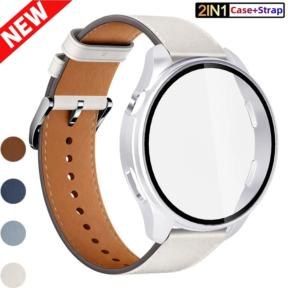 

Чехол для ПК + кожаный ремешок для Xiaomi Watch 5, чехлы из закаленного стекла, браслет для Xiaomi Watch 5 + защитный чехол, аксессуары