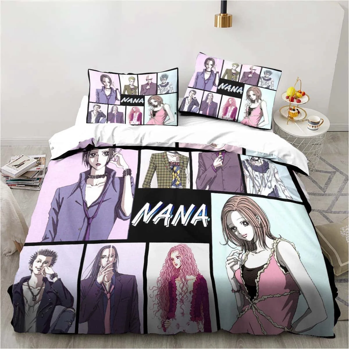 3d impressão desenhos animados pedra preta nana mangá conjunto de cama único gêmeo completo rainha king size conjunto adulto criança quarto conjuntos capa edredão