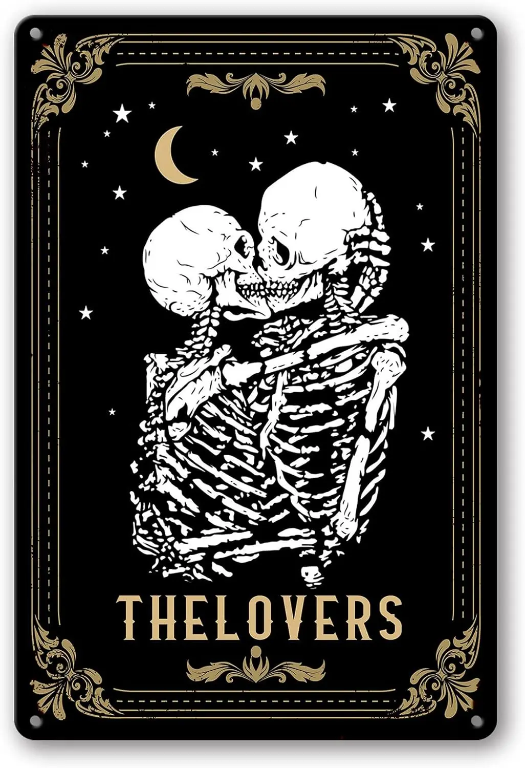 Home For Valentines Day Tarot Card Skull Room Metal Tin Signs Black Gothic Wedding Decor Aesthetic Goth Bedroom The Lovers Sign