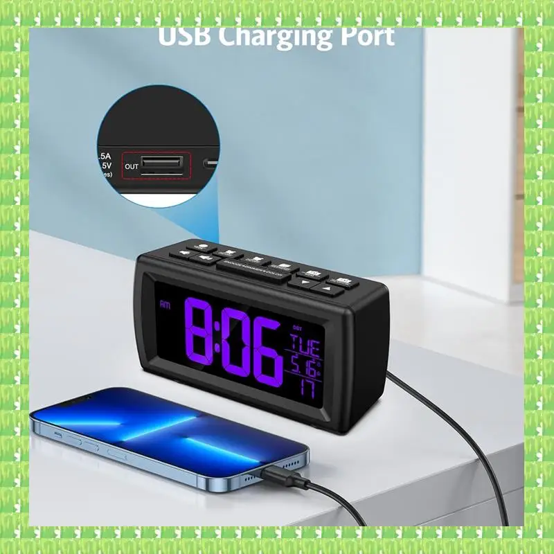 

FM Radio Clock For Bedrooms , Digital FM Radio Clock With Brightness Dimmer USB Port, 7 Font Colors, Snooze Black