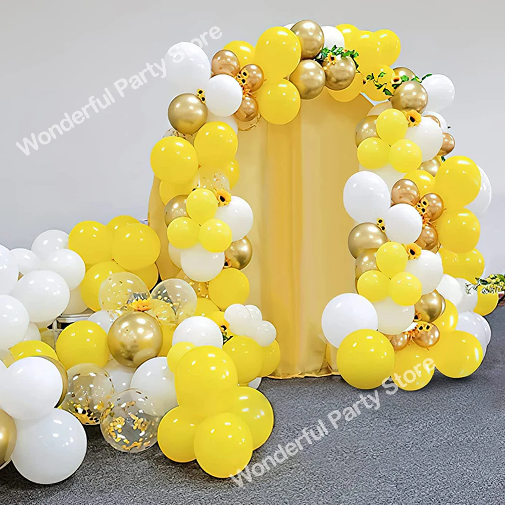 98Pcs Yellow Ballon Arch Kit Garland White Metal Gold Confetti Balloon Wedding Birthday Party Bridal Baby Girls Shower Decor