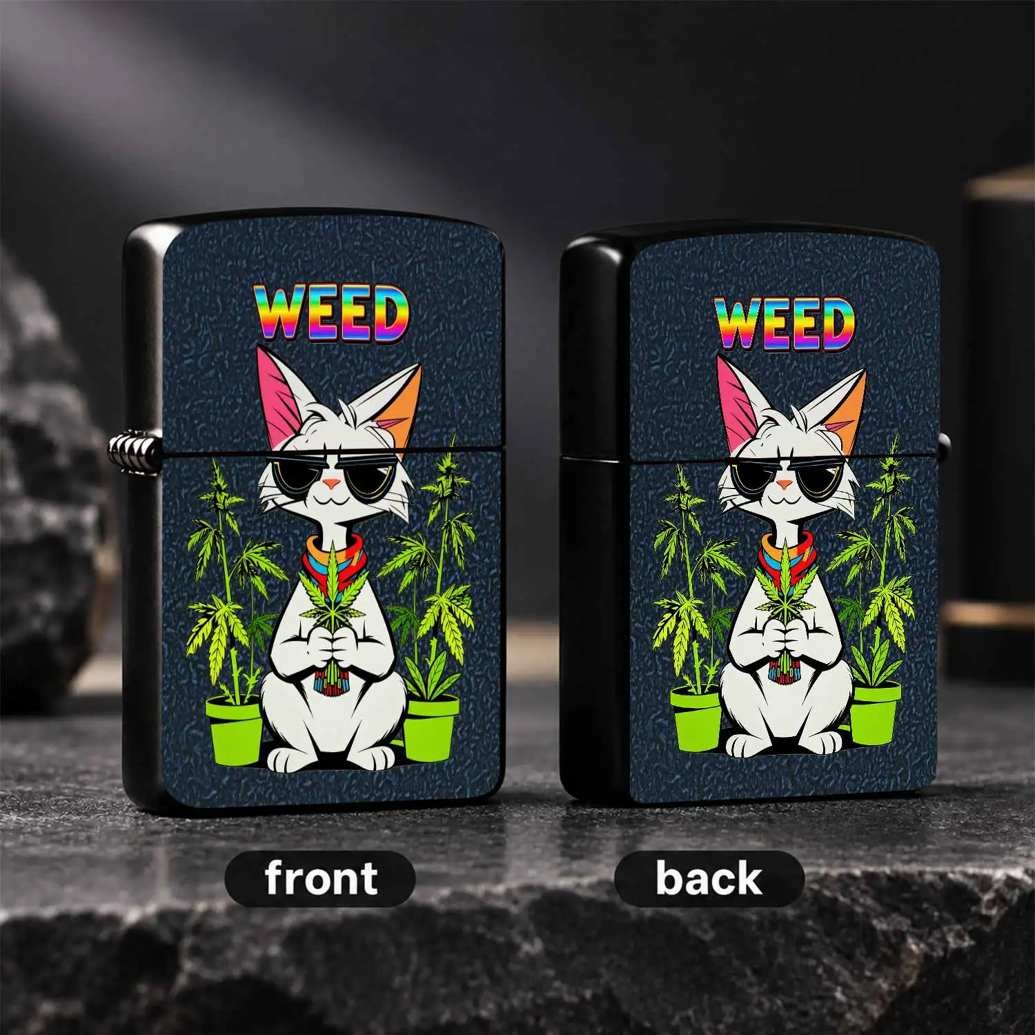 Trendy Cool White Cat Pattern Lighter, Rainbow Weed Lettering Design Portable Igniter, Fun Stylish Accessory For Outdoor Camping Hiking Daily Gathering, Unique Exquisite Gift For Friends Holiday Birthday Present A Humorous And Interesting L
