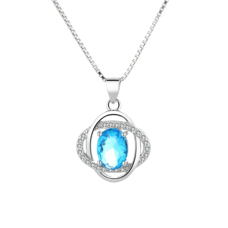 

Fashion Rhodium Plated S925 Sterling Silver Oval Zircon Pendant Necklace for Women