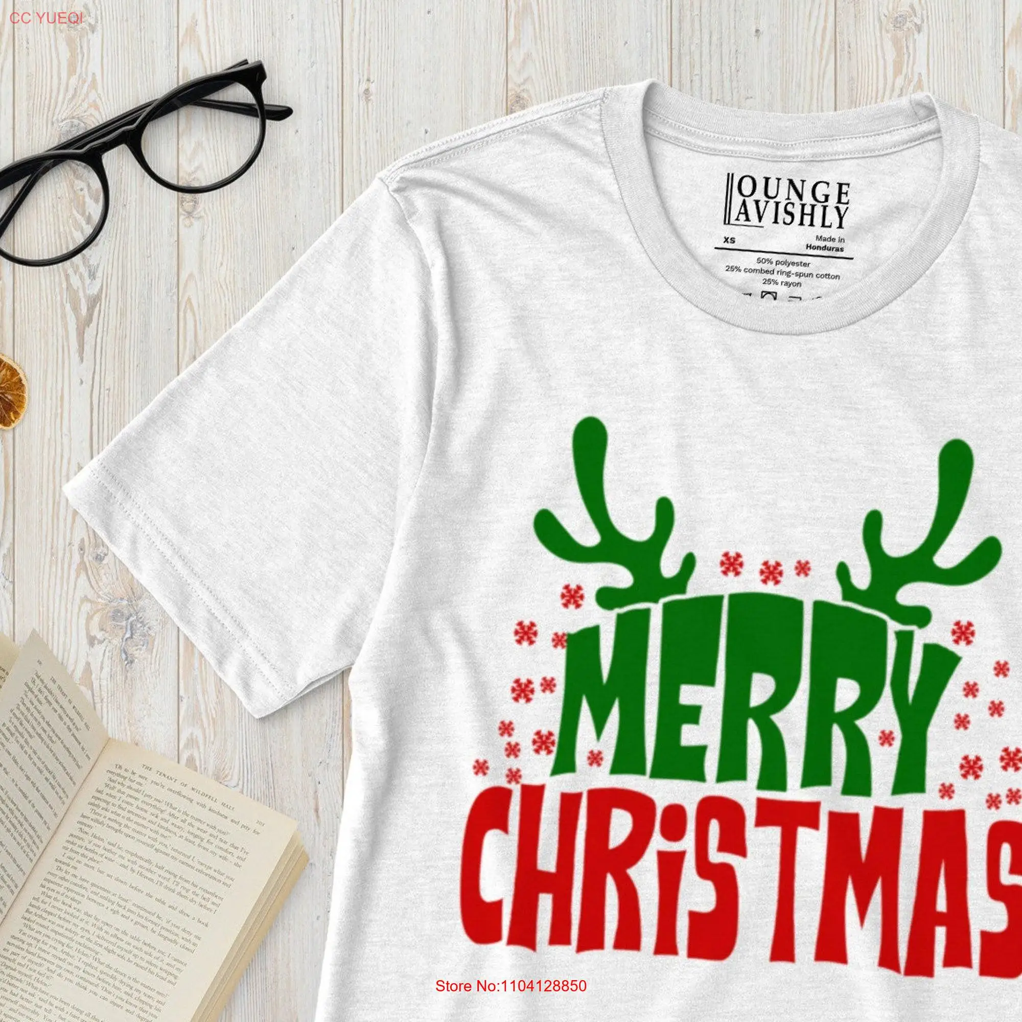 Merry Christmas T shirt Reindeer Antlers Holiday long or short sleeves