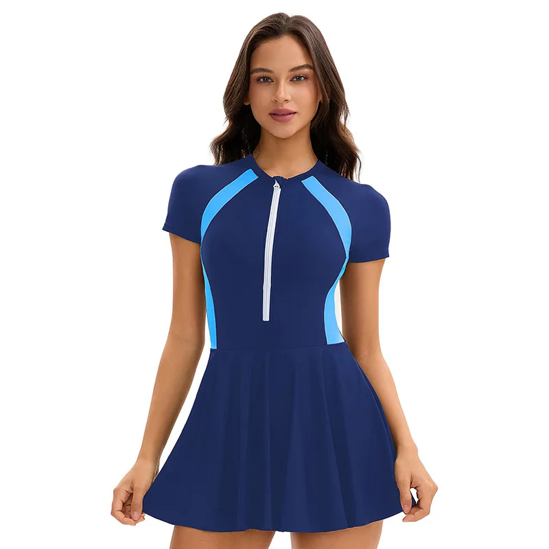 2026 جديد المرقعة سستة قطعة واحدة ملابس السباحة للنساء حجم كبير ملابس السباحة ثوب السباحة تنورة لباس سباحة للنساء الاستحمام #3