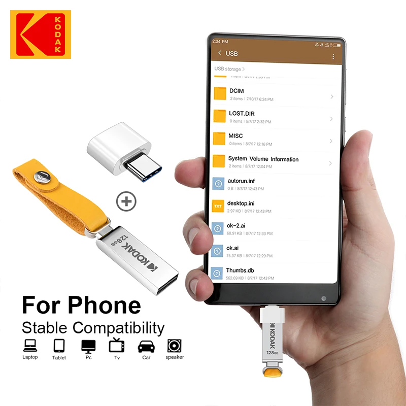 2 uds KODAK USB 2,0 Pen Drive 32GB 64GB 128GB K122 tipo C memoria USB de Metal envío gratuito