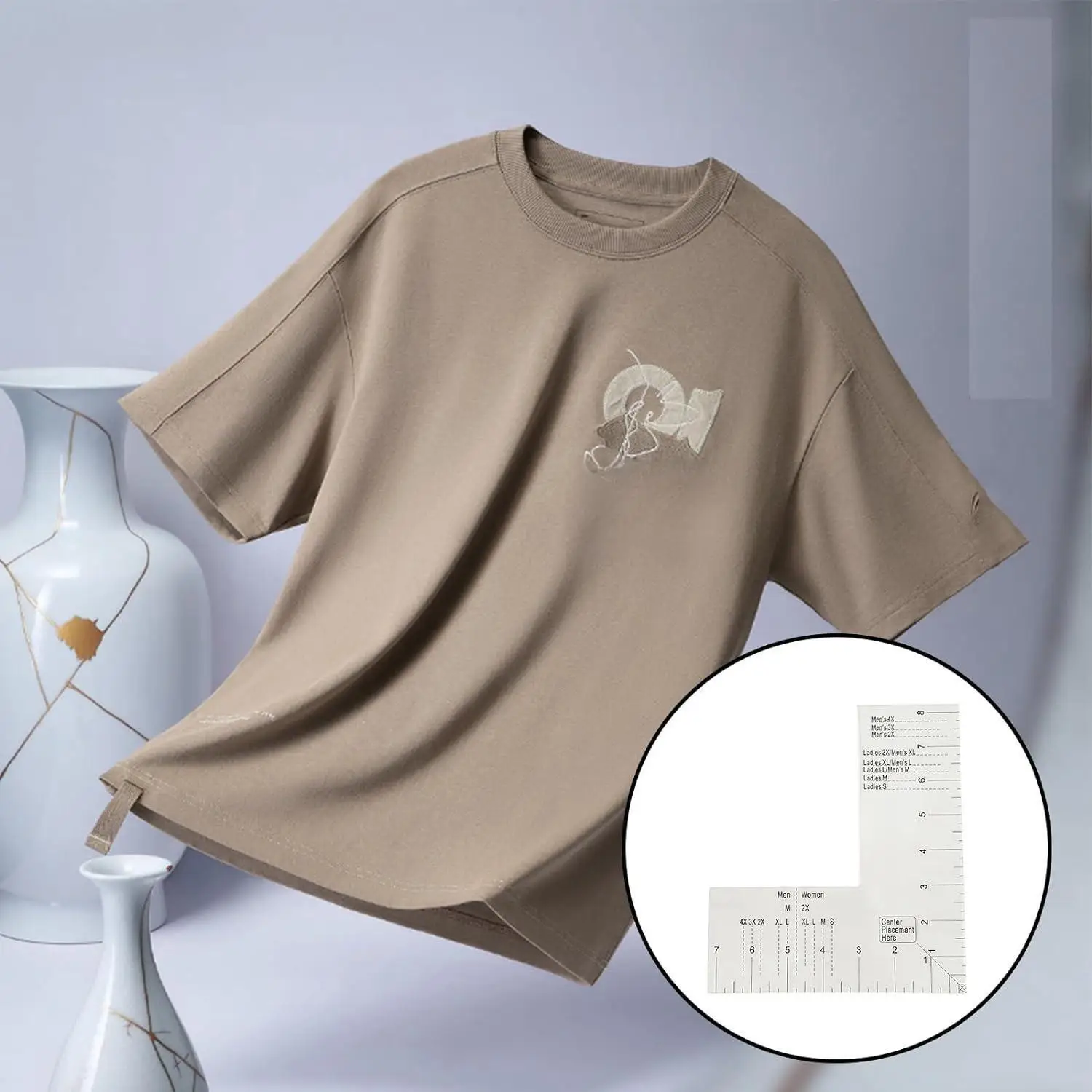 T-shirt guide DIY creative tool, acrylic material, front and back measurement design, left chest logo placement sewing ruler, al