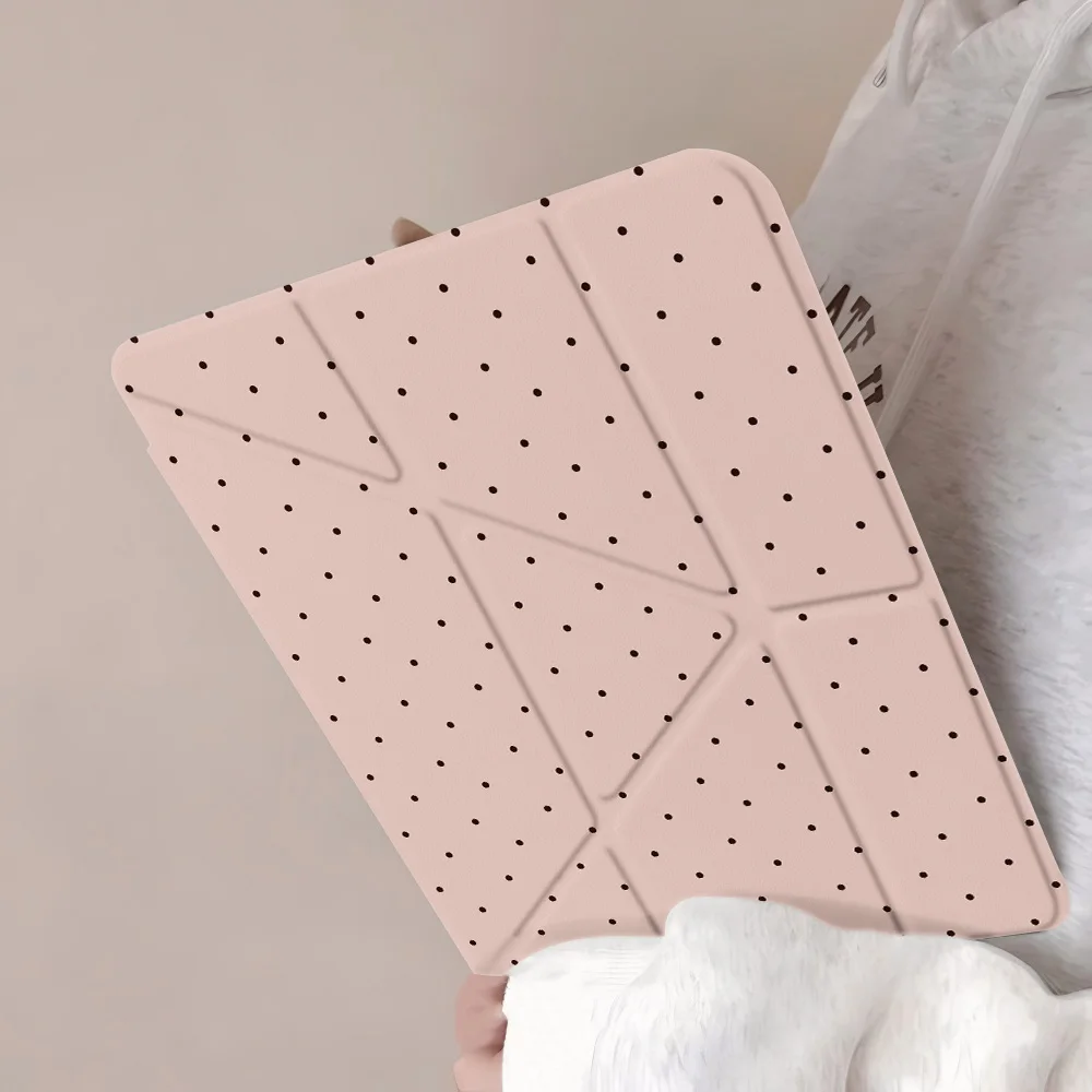 Black Polka Dots Trifold Case For iPad A16 11th 10th 10.9 10.2 9th 8th 7th Pro 11 12.9 13 M4 Mini 7 Pencil Holder Smart Cover