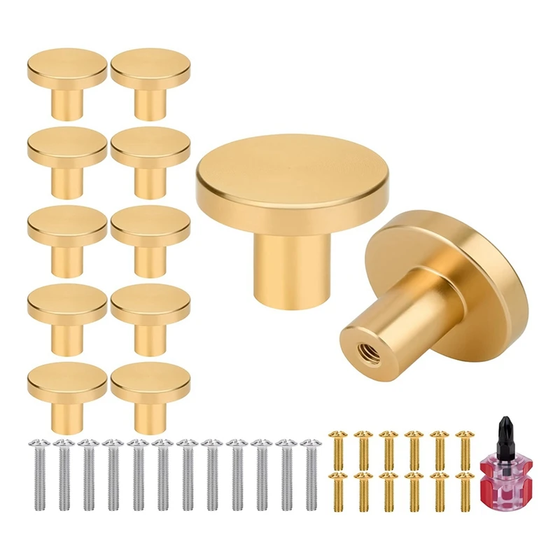 

12-Pack Gold Cabinet Knobs Kit - Brushed Gold Hardware, Dresser Drawer Knobs Set Kit Cabinet Hardware With Screwdriver