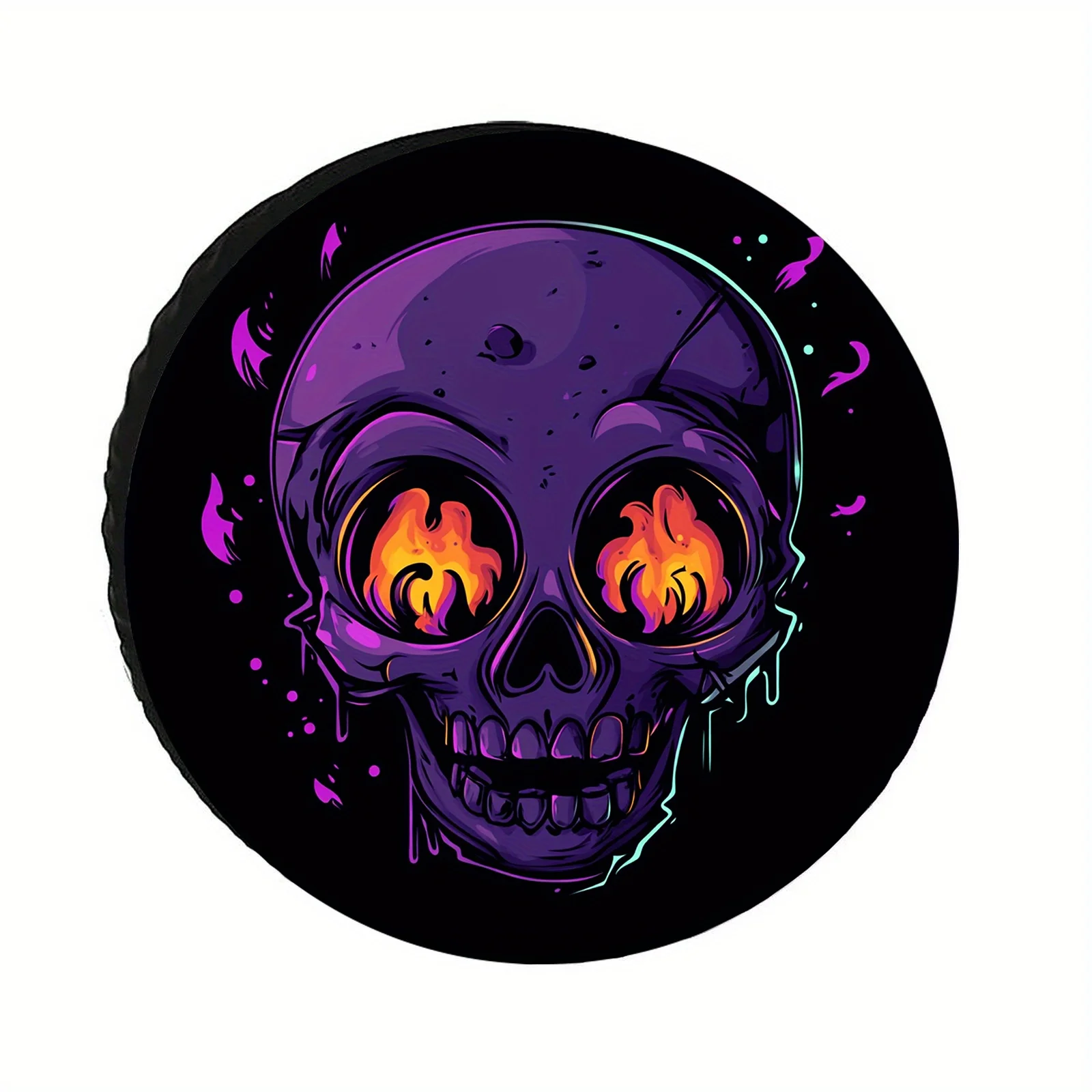 1 Purple Flame Skull Print Polyester Tire Cover, Universal Fit, Durable Polyester Fiber, Suitable For SUVs, Trucks, RVs, Travel