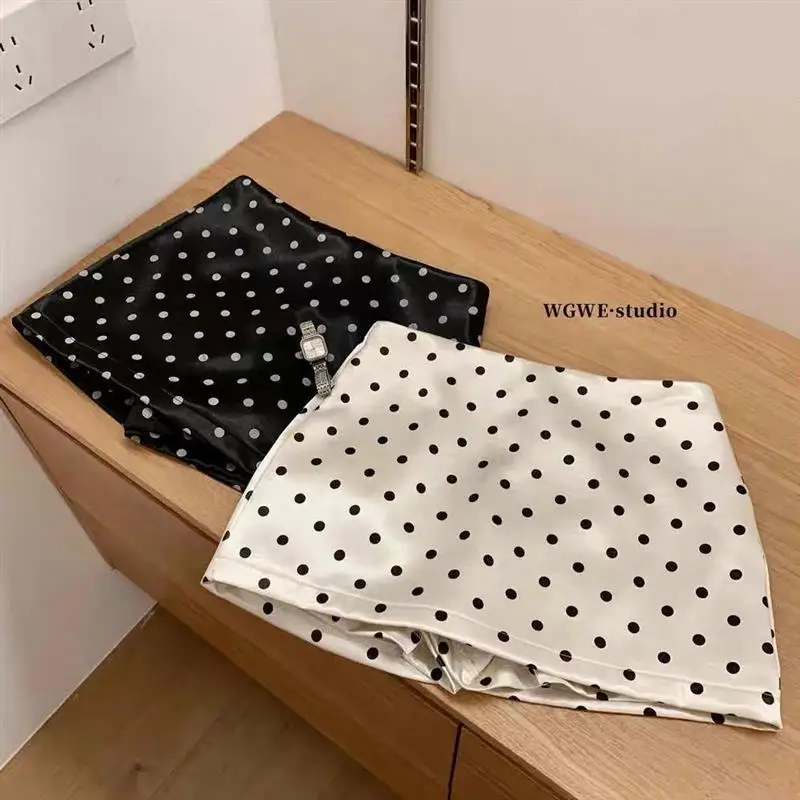 Silk Satin Polka Dot Half-length Short Skirt Summer 2026 Slimming Spring Autumn Anti-light Elegant Age-reducing Skirt Pants