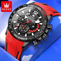 OLEVS Silicone Strap Sports Quartz Watch for Men Luxury Top Original Men's Wristwatch Luminous Waterproof Chronograph Man Clock