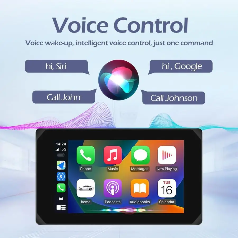 كاميرا Carplay اللاسلكية ونظام Android Auto للدراجات النارية مع 5 شاشات تعمل باللمس، كاميرا أمامية وخلفية HD1080P، WiFi، Bluetooth، GPS #6