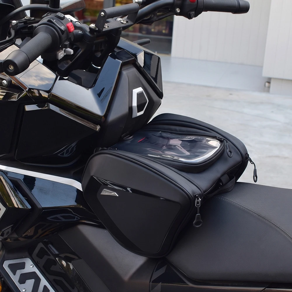 Motorcycle Hard Shell Bag 14L Motorcycle Scooter Tunnel Bag With Rain Cover Shoulder Strap Motorcycle Fuel Tank Bag Pedal Bag