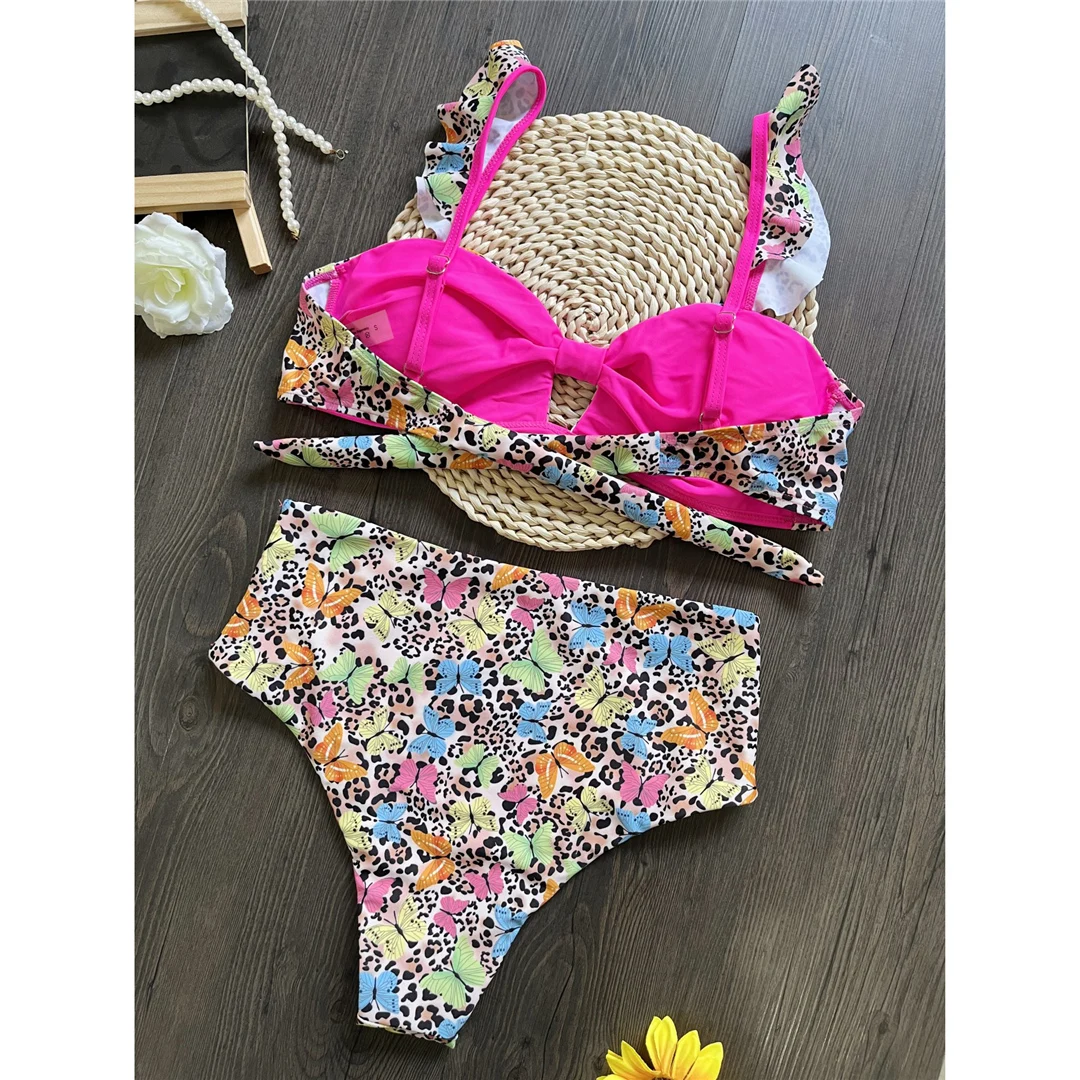 Schmetterlings-Zebra-Muster, Damen-Badeanzug, hochtaillierter Bikini, zweiteiliges Bikini-Set, Badebekleidung, Badeanzug, Modell V6066. – Detail 9