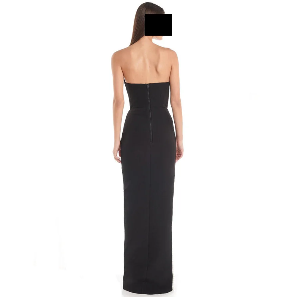 Strapless Jersey Sleeveless Floor Length Side Slit Straight Evening Dress Zipper Back Temperament Photo Color High Quality