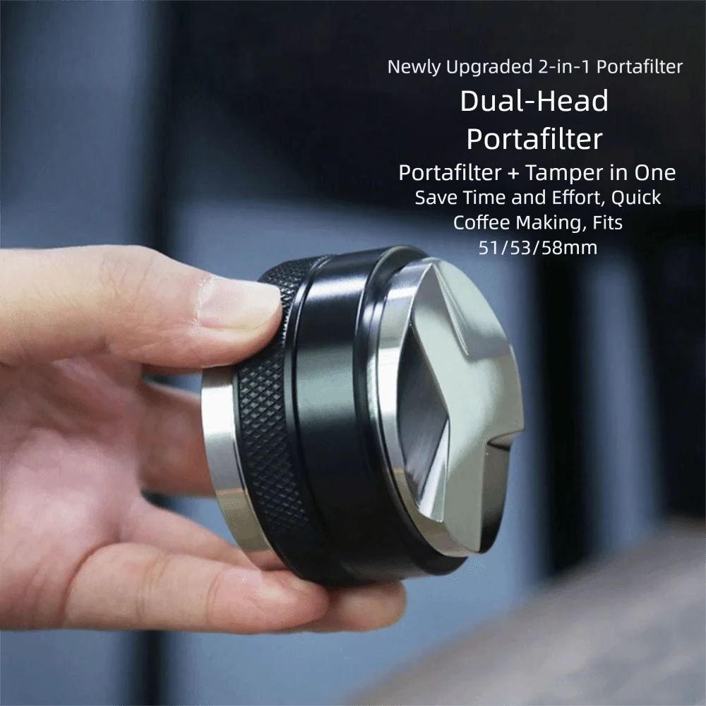 

2-in-1 Dual Head Coffee Leveler 51/53/58mm Aluminum Alloy Coffee Tamper Anti-slip Adjustable Depth Coffee Distributor