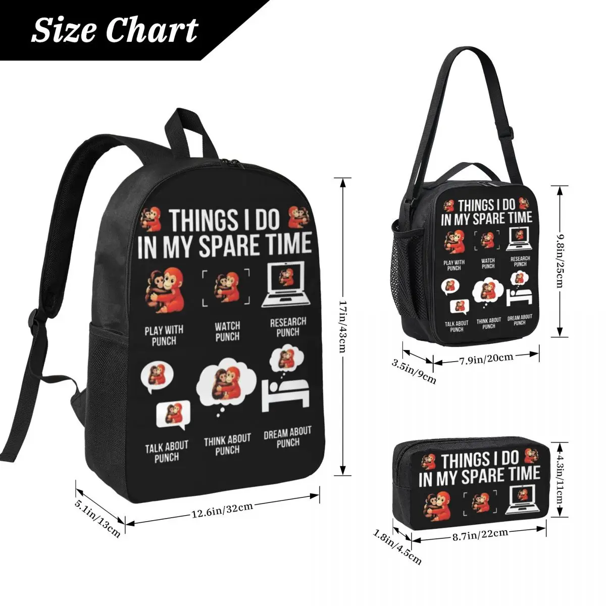 3Pcs Punch Monkey School bags Set for Children Pencil Boxes Backpack Sets with Lunch Box For School Students Knapsack