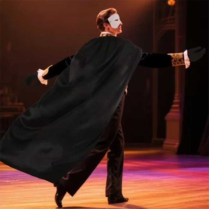 Men Halloween Opera Ghost Costume Set Black Cape Half Mask Bow Tie Gloves for Masquerade Ball Party Cosplay Outfit - view 5