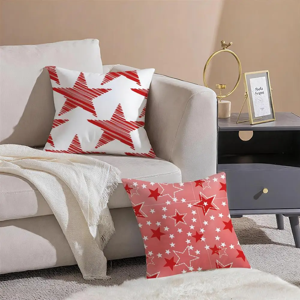 Bright Striking Art R-Red Five-Pointed Star Cushion Cover Sofa Home Living Room Car Decor Washable Decorative Square Pillowcase