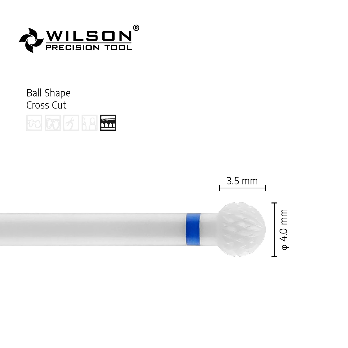 WilsonDental Burs Ball Shape- Cross Cut - White Solid Zirconia Ceramic Dental Lab Products