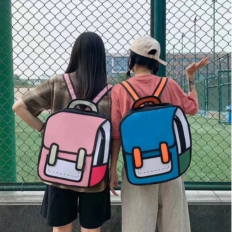 Y2K Cute 2D Drawing Cartoon Bag Anime Backpack 3D Comic Student Schoolbag Kawaii Teenage Daypack Funny Kids Travel Bag Mochila