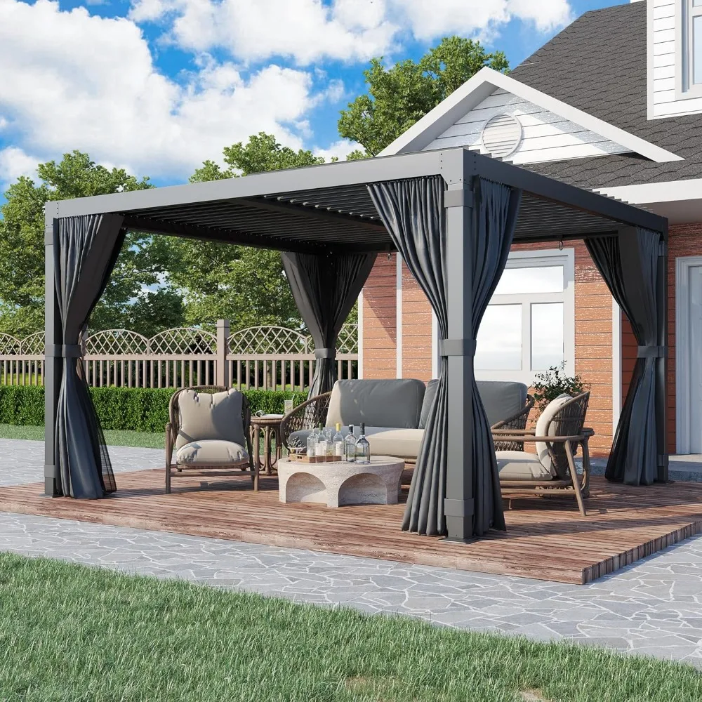 

Louvered Pergola 10' X 10' Outdoor Hard Top Pergola with Aluminum Frame and Adjustable Metal Rainproof Roof,Pergolas