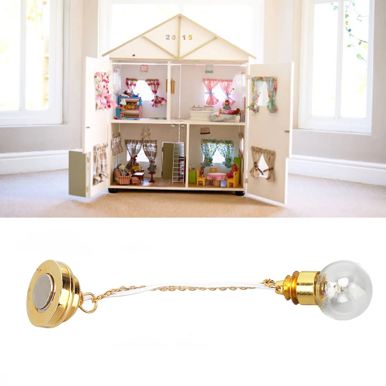 ZK40 1:12 Scale Miniature Glass Chandelier Single Head Soft Lighting Dollhouse Ceiling Lamp Golden