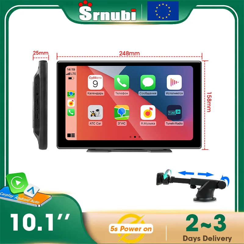 Srnubi, lettore multimediale universale da 7/10,1 pollici, compatibile con smartphone Apple e Android, con supporto 5G, Wi-Fi, FM, AUX, Android Auto e CarPlay, e Bluetooth 5.0.