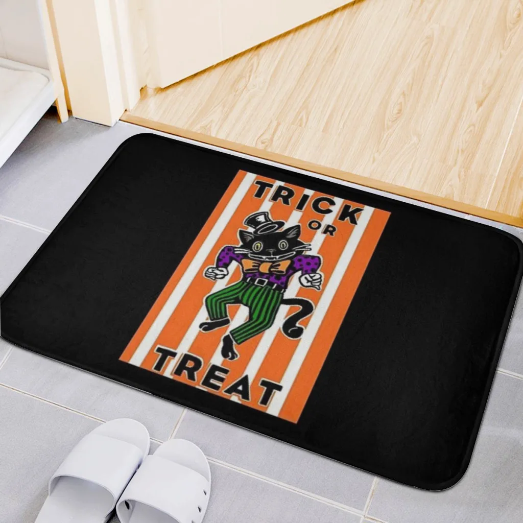 

Trick or Treat Halloween Black Cat Bath Mat Non-Slip Tufted Mat Rug for Front Door Living