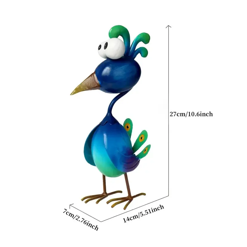 Blue Metal Peacock Sculpture, Patio Flamingo Decorative Ornament, Outdoor Garden Peacock Ornament Crafts