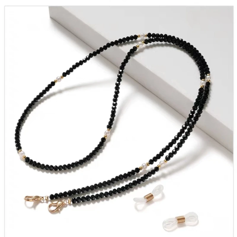 

ROXI | Black Crystal Pearl Mask Chain for Women Trendy Sunglasses Accessories Korean Fashion Glass Chain Wholesale
