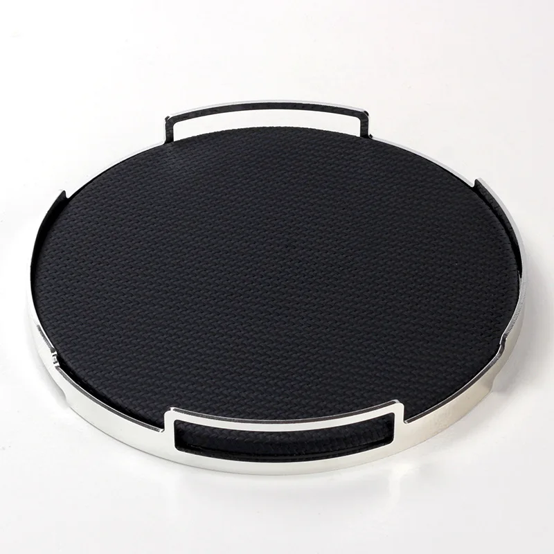 Nordic style leather handle, metal round tray, living room, bedroom storage tray, home soft decoration ornaments