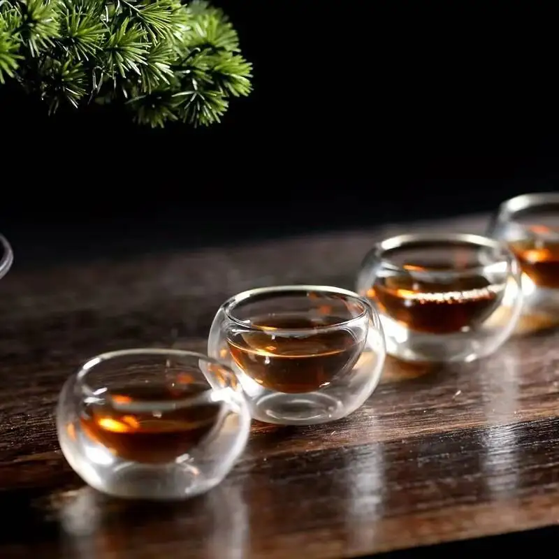 4/6Pcs 50Ml Shot Glass Double Wall Glasses Tea Cups Exquisite Kung Fu Drinkware Home Decor Espresso Vaso Heat Resistant