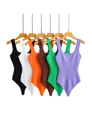 Summer 6 Colors Women Knitted Elastic Slim V-neck Tank Bodysuits Sleeveless Backless Sexy Bodysuit