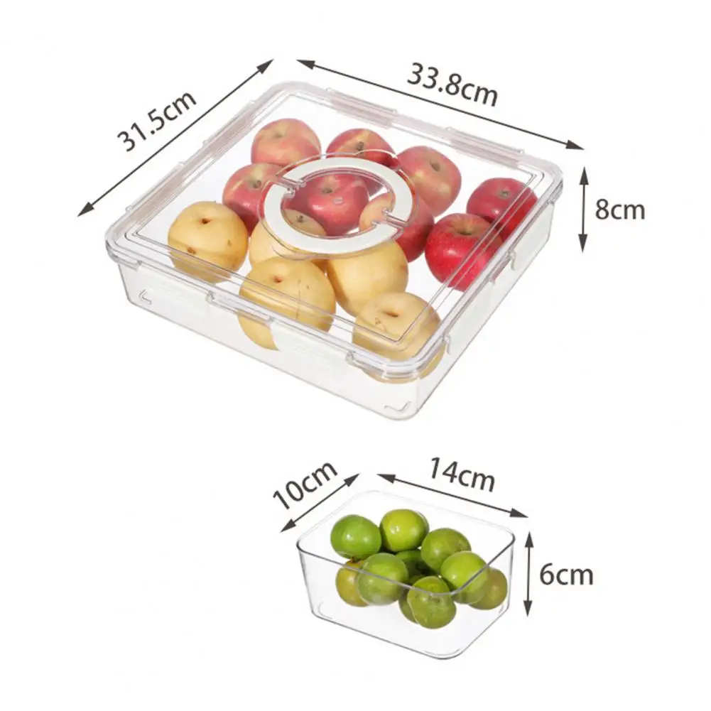 Refrigerator Fruit Storage Container Divided Serving Tray Sealed Box Crisper Set Organize Snacks Fruits Spices with for Kitchen