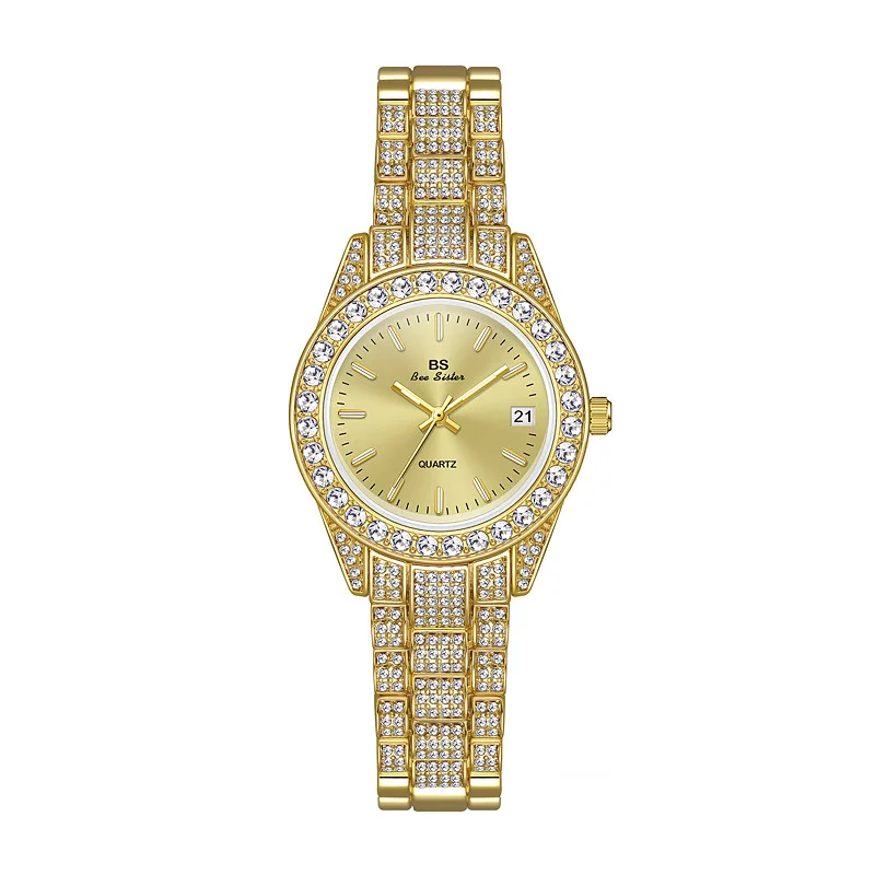 Relógio de quartzo de cristal para mulheres, relógio de pulso casual, pulseira de aço inoxidável, relógio calendário para senhoras, nova moda relogios feminino