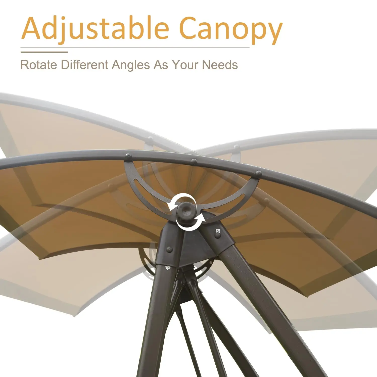 2-Seat Patio Swing w/Adjustable Canopy & Stand, Loveseat w/Armrests, Weather Resistant Steel & Textilene, Customized