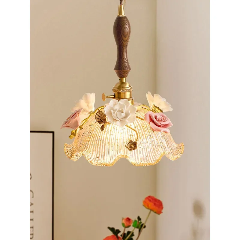 Vintage French Glass Bud Chandelier Medieval Style Small Pendant Light for Bedroom Bedside Bar Entrance Decorative Atmosphere