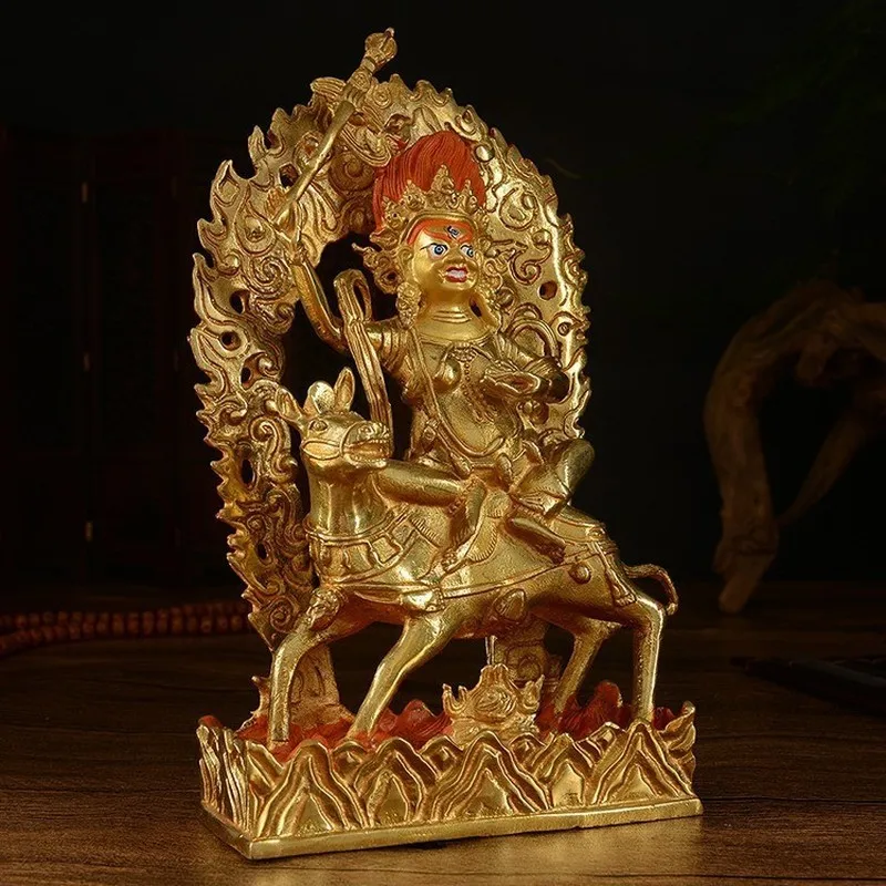 Tibetan-style ethnic items: a fully gilded brass statue of a Vajrayana deity, the Goddess of Auspiciousness, 22cm tall