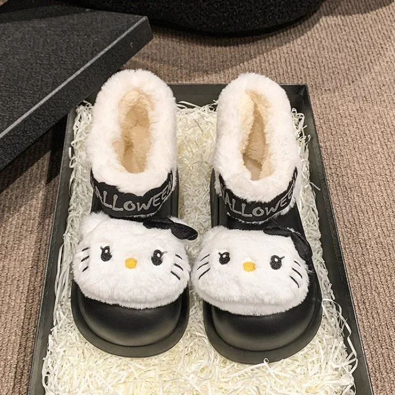 Dulce MINISO Anime Kawaii Ins moda Hello Kitty zapatos de algodón invierno lindo dibujos animados botas de nieve cálidas regalos juguetes para niños