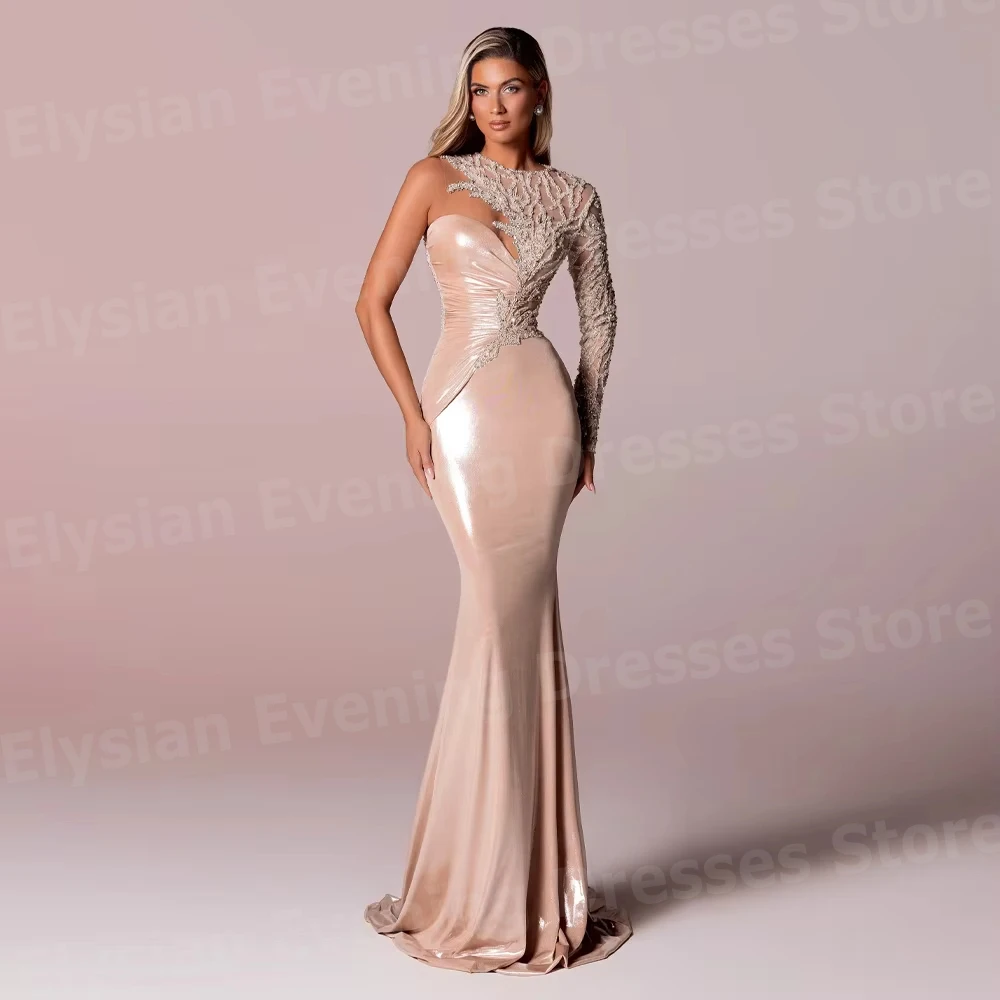 Charming Women's Mermaid One Shoulder Evening Dresses Customized Robe De Soirée Prom Gowns Long Sleeve Party Vestidos Para Mujer
