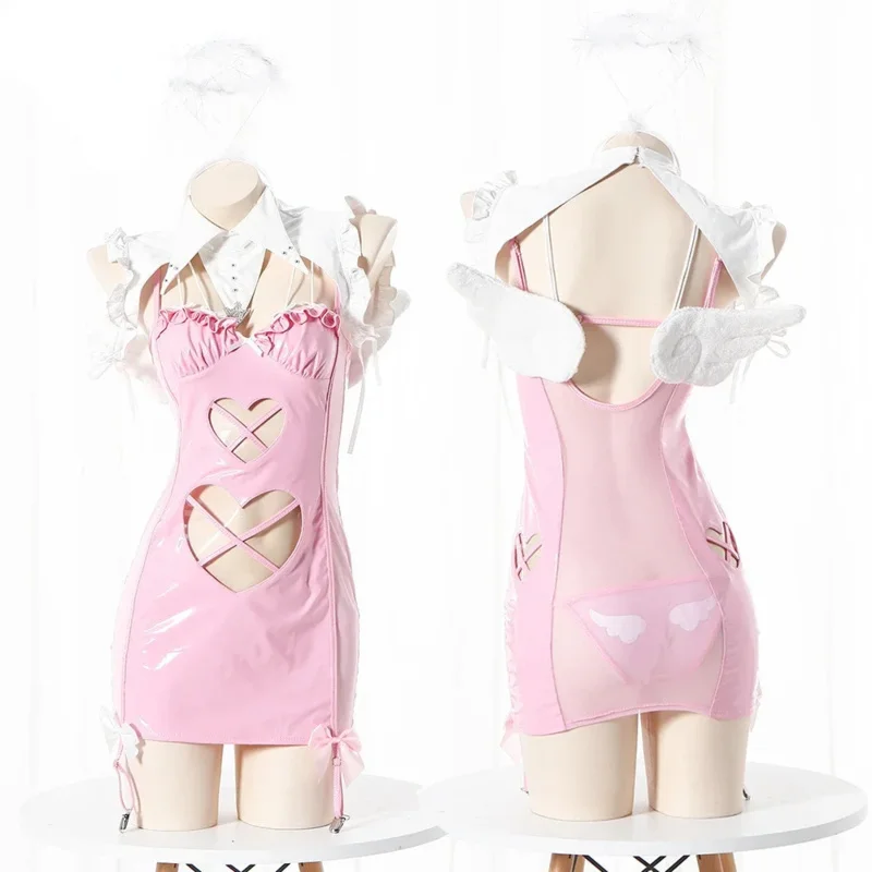 زي الملاك الأسود Huante Lingerin Pu Lady Suspender مشد ملابس داخلية نسائية جلدية بدلة للجسم ملابس داخلية مثيرة؛ 4.f'7;j,3'